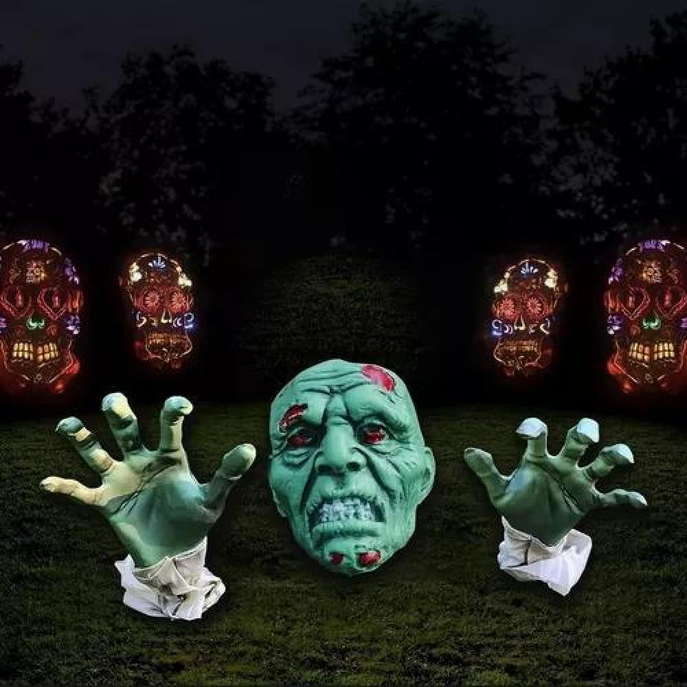 MÁSCARAS DE TERROR PARA DISFRAZ DE HALLOWEEN, CALAVERA CON MANOS VERDES - 3