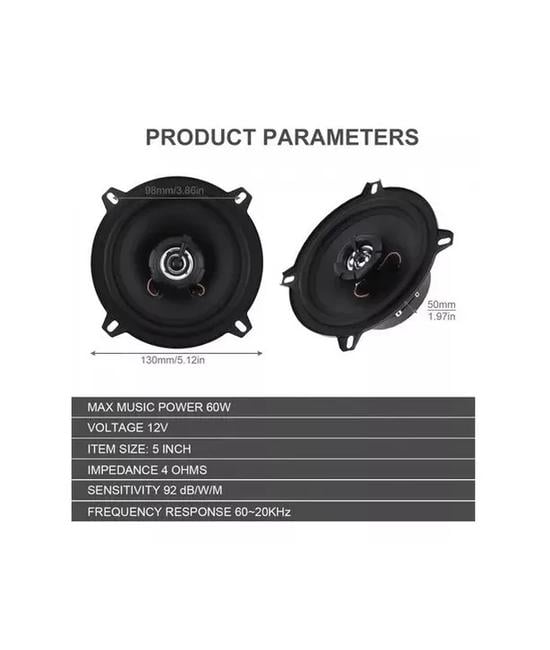PARLANTE AUTO 13CM REDONDO 60W COAXIAL 2 VÍAS, COLOR NEGRO - 2