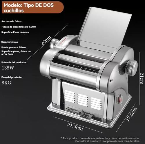 MAQUINA PARA HACER FIDEOS CON RODILLO MASA 2EN1 PLATEADO - 5