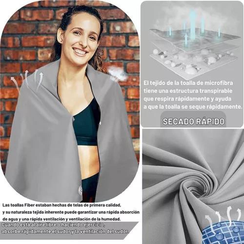 TOALLAS DE MICROFIBRA, TOALLA DEPORTIVA, 3 PIEZAS, GRIS - 6