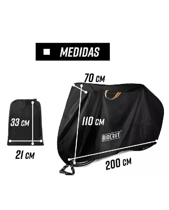 FUNDA CUBRE BICICLETA MOTO CARPA 100% IMPERMEABLE 110X200 CM, NEGRO - 2