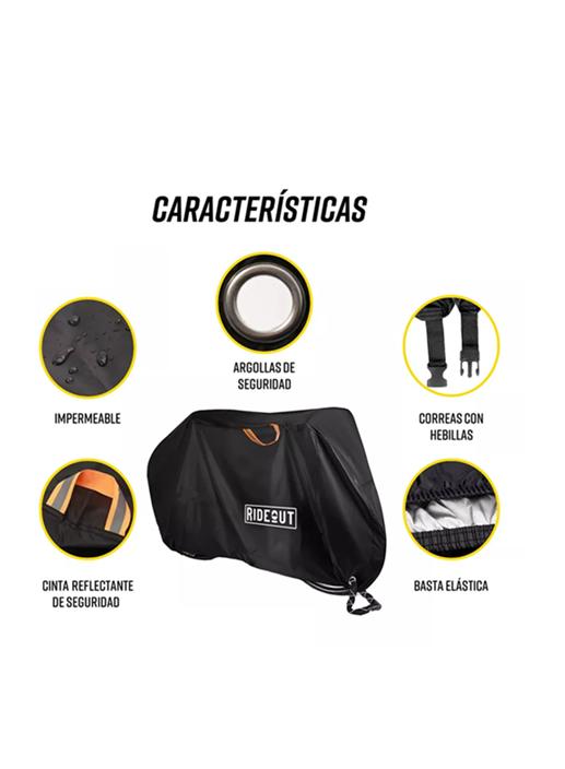 FUNDA CUBRE BICICLETA MOTO CARPA 100% IMPERMEABLE 110X200 CM, NEGRO - 4
