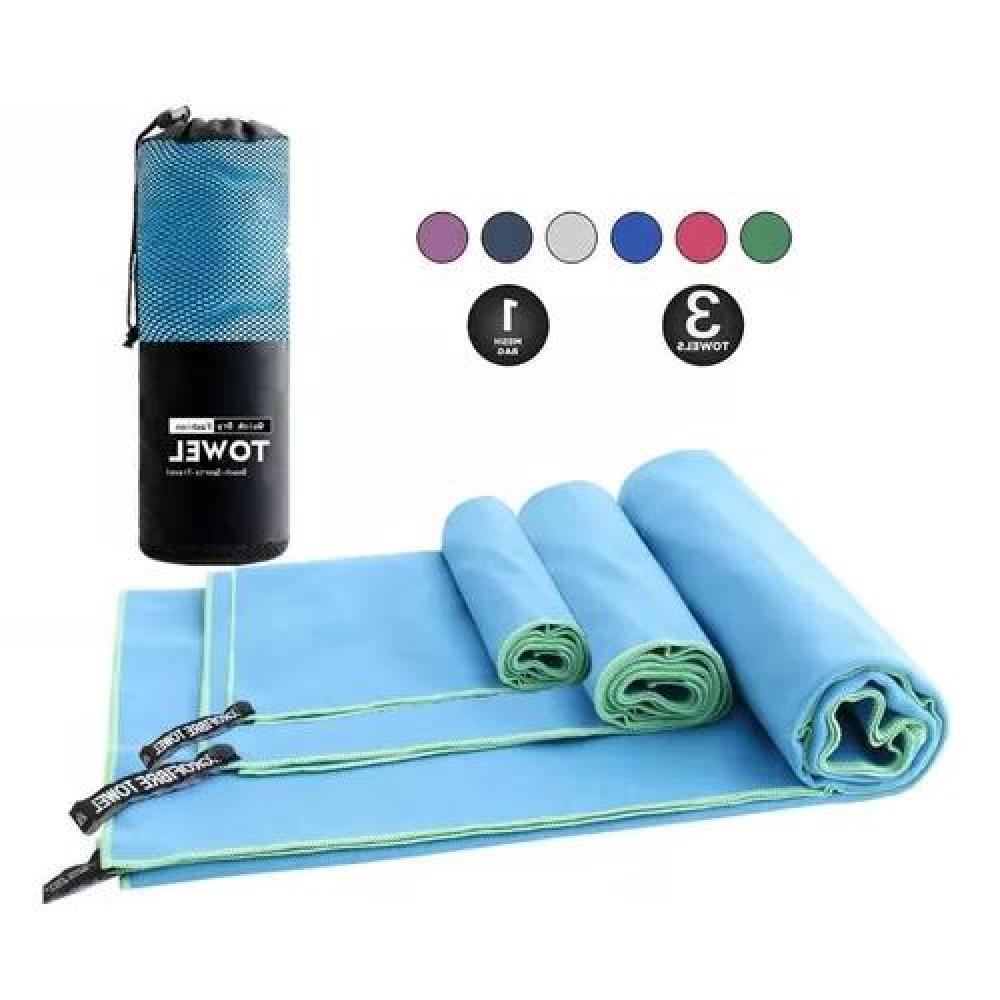 TOALLA DE BAÑO DE VIAJE DE MICROFIBRA, SECADO RÁPIDO, 3 PIEZAS, CELESTE - 2
