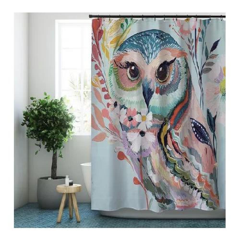 CORTINA DE BAÑO Y DUCHA, TELA IMPERMEABLE, BÚHO - 1