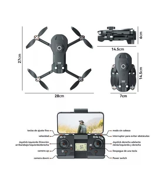 MINI DRONE 4K DRONES CON CAMARA CONTROL DE DRON FPV WIFI - 2
