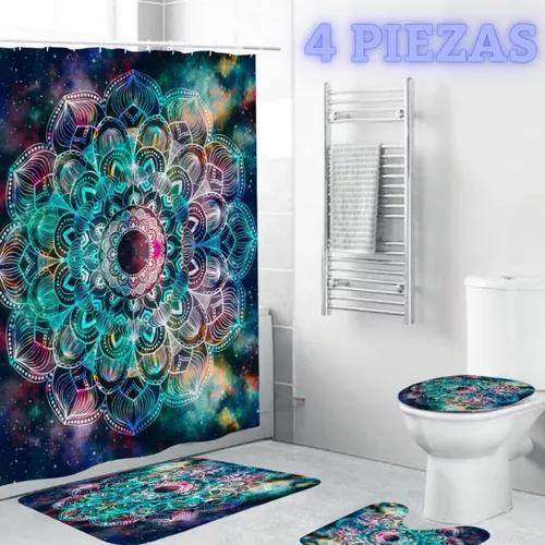 JUEGO DE 4 ALFOMBRILLAS Y CORTINA DE BAÑO, MANDALA TURQUESA - 3