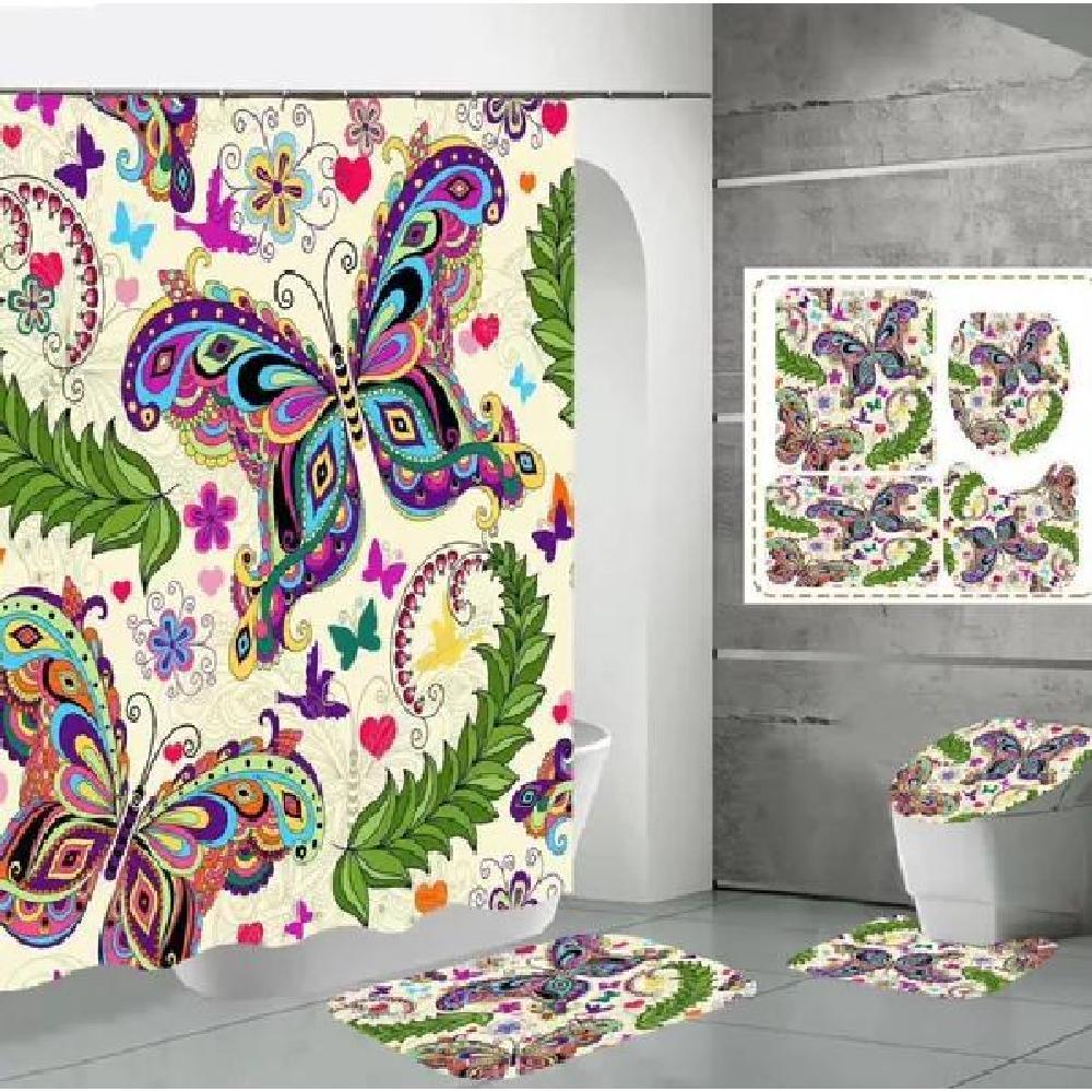 JUEGO DE 4 ALFOMBRILLAS Y CORTINA DE BAÑO, MARIPOSA AMARILLA - 2