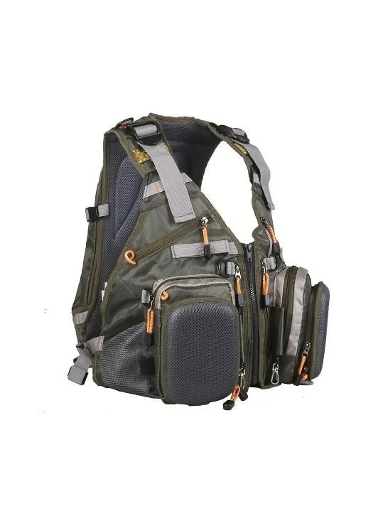 CHALECO DE PESCA AJUSTABLE DE MALLA CON MOCHILA TALLA ESTÁNDAR, VERDE - 2