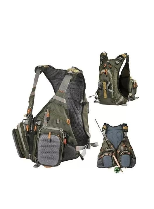 CHALECO DE PESCA AJUSTABLE DE MALLA CON MOCHILA TALLA ESTÁNDAR, VERDE - 3