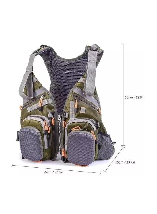 CHALECO DE PESCA AJUSTABLE DE MALLA CON MOCHILA TALLA ESTÁNDAR, VERDE - 5