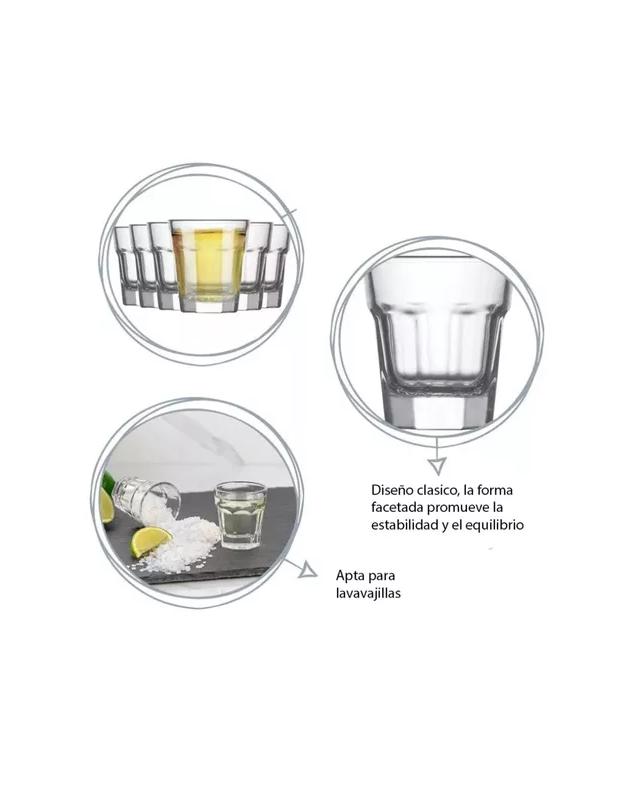 SET 6 VASOS SHOT TEQUILERO VIDRIO VITRINEON TRANSPARENTE - 3
