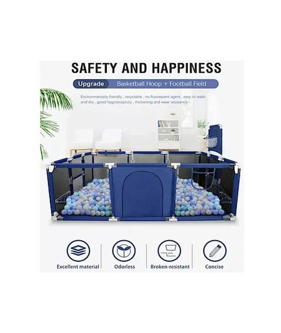 CORRAL DE SEGURIDAD PARA BEBÉS CON ARO DE BASKET, 180CM, AZUL - 2