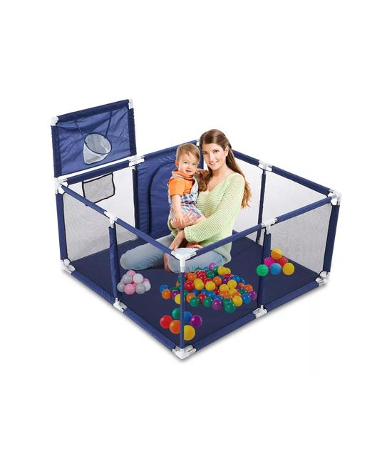 CORRAL DE SEGURIDAD PARA NIÑOS CUADRADO CON ARO DE BASKET, AZUL - 4