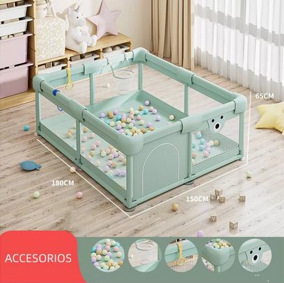 CORRAL CENTRO DE JUEGOS PARA BEBÉ CON ACCESORIOS, 150X180X65 CM, VERDE - 3