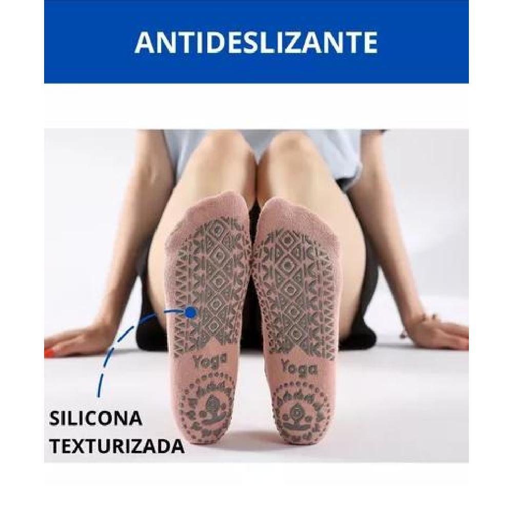 CALCETINES ANTIDESLIZANTES PARA YOGA Y PILATES, SET DE 3 PARES, COLORES BORDÓ, NEGRO Y GRIS, T 41 - 5