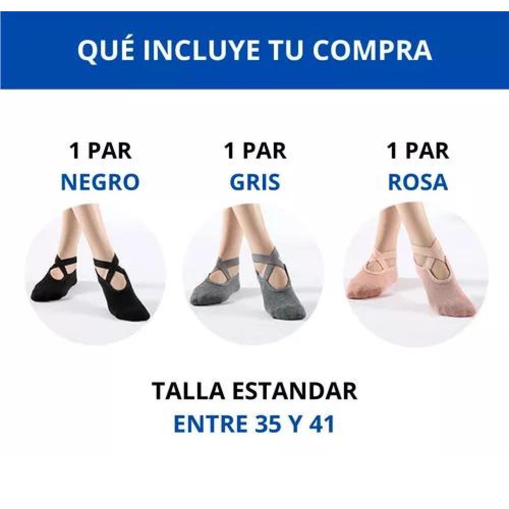 CALCETINES ANTIDESLIZANTES PARA YOGA Y PILATES, SET DE 3 PARES, COLORES BORDÓ, NEGRO Y GRIS, T 41 - 6