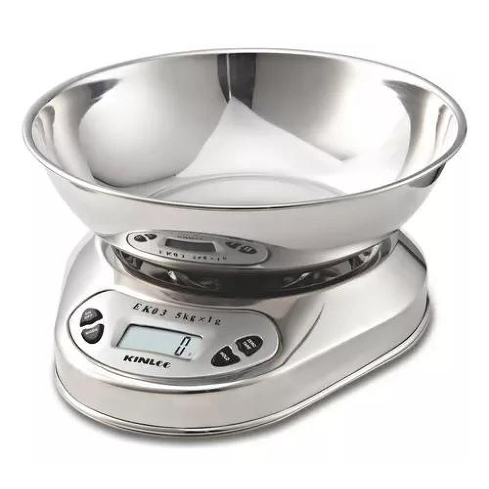 PESA DE COCINA FULL DE ACERO INOXIDABLE, 5 KG, 1 GR CON BOWL, COLOR GRIS - 2