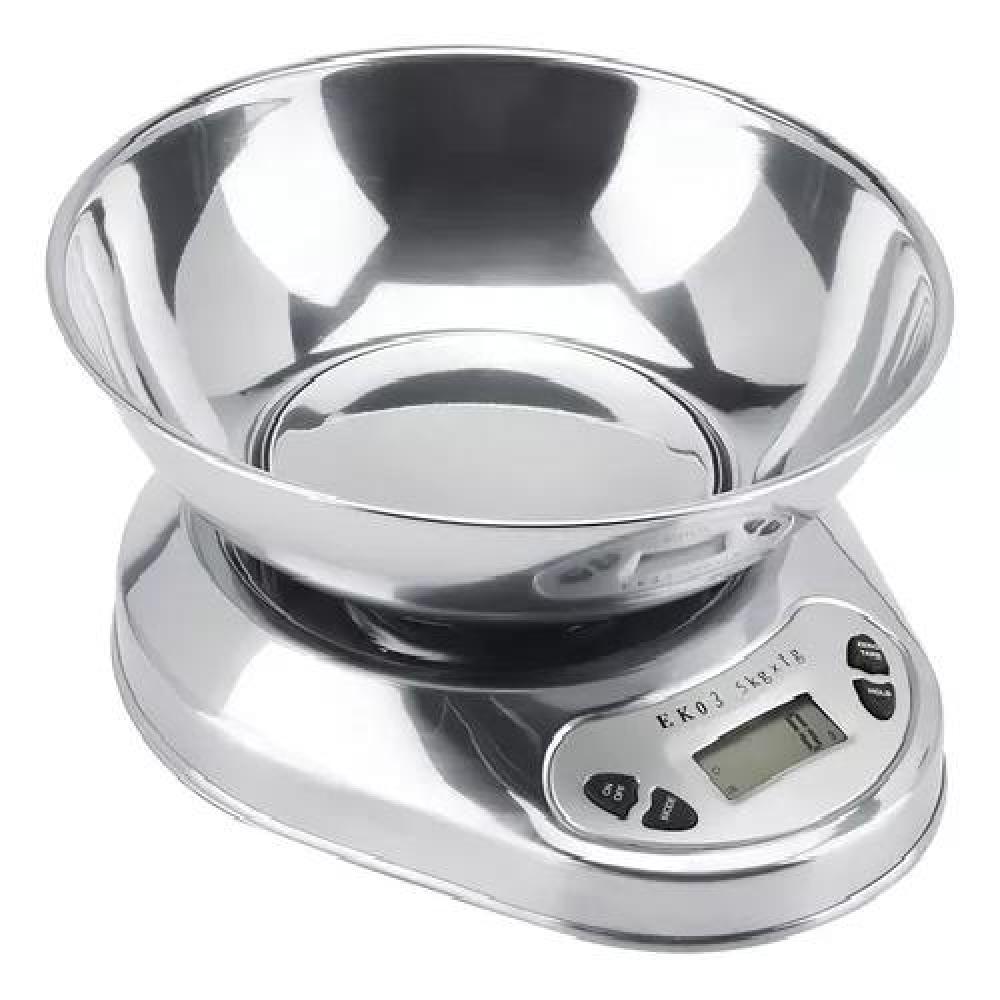 PESA DE COCINA FULL DE ACERO INOXIDABLE, 5 KG, 1 GR CON BOWL, COLOR GRIS - 3