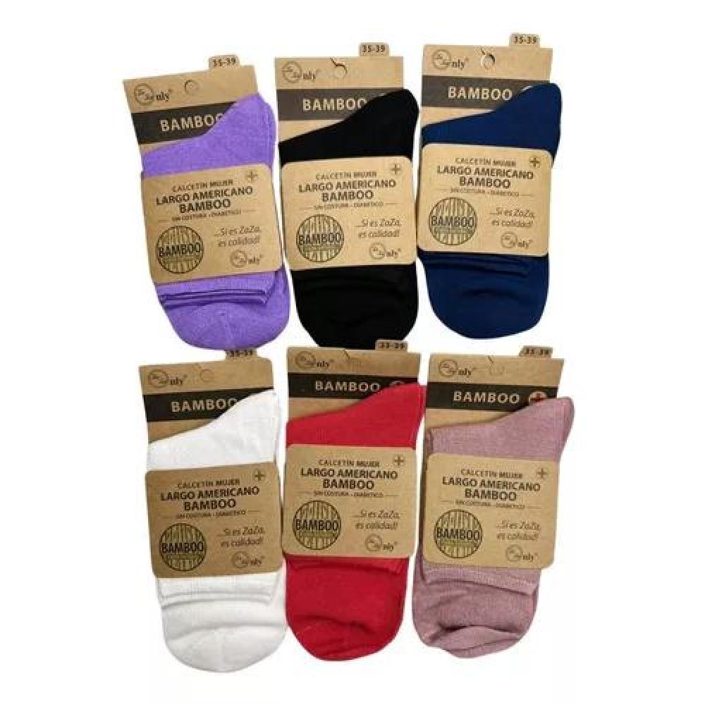 CALCETINES DE BAMBÚ PARA MUJER, DIABÉTICOS, SIN COSTURAS, 12 UNIDADES, MULTICOLOR - 2