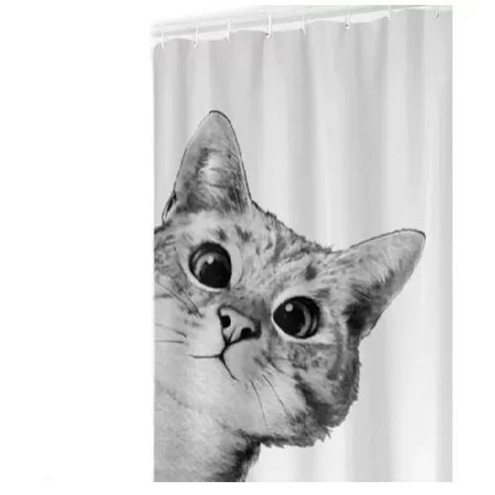 CORTINA DE BAÑO Y DUCHA, TELA IMPERMEABLE, GATO - 1
