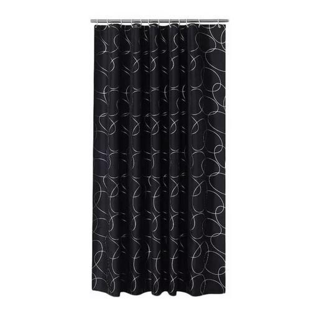 CORTINA DE BAÑO LAVABLE, TELA DE POLIÉSTER, 180X180 CM, IMPERMEABLE, COLOR NEGRO - 1