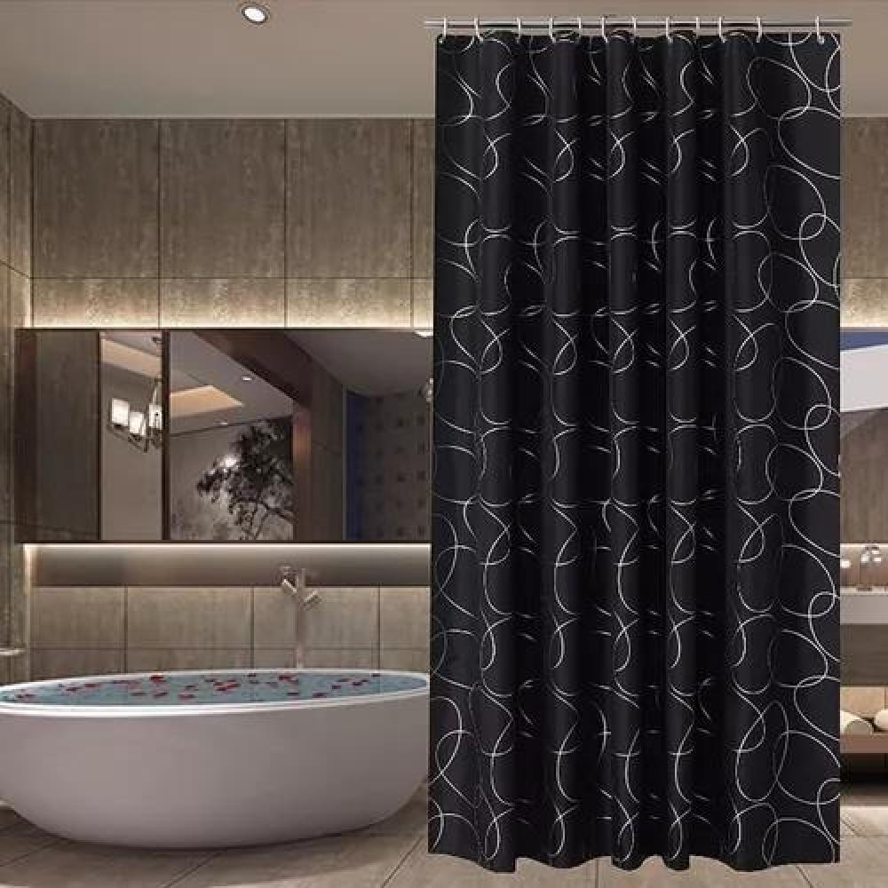 CORTINA DE BAÑO LAVABLE, TELA DE POLIÉSTER, 180X180 CM, IMPERMEABLE, COLOR NEGRO - 6