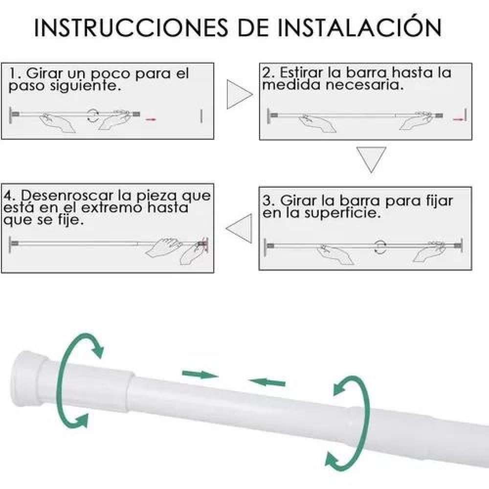 BARRA EXTENSIBLE PARA CORTINA DE DUCHA, 110-200 CM, ACERO CROMADO, COLOR BLANCO - 6
