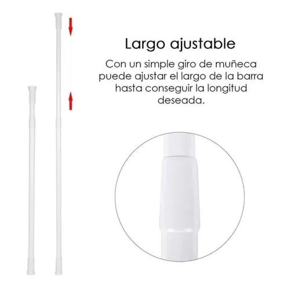 BARRA EXTENSIBLE PARA CORTINA DE DUCHA, 110-200 CM, ACERO CROMADO, COLOR BLANCO - 7