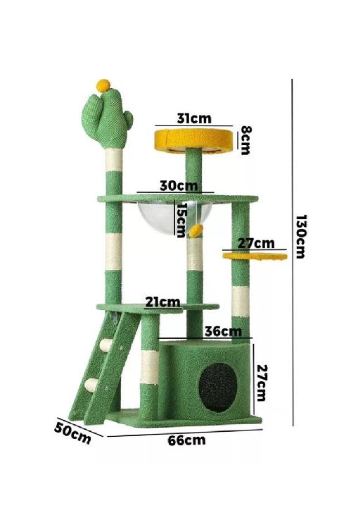 RASCADOR TORRE ARBOL GATOS YUTE CACTUS HAMACA ESCALERA VERDE - 2