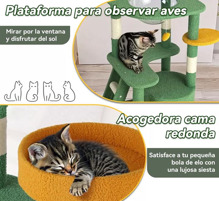 RASCADOR TORRE ARBOL GATOS YUTE CACTUS HAMACA ESCALERA VERDE - 3