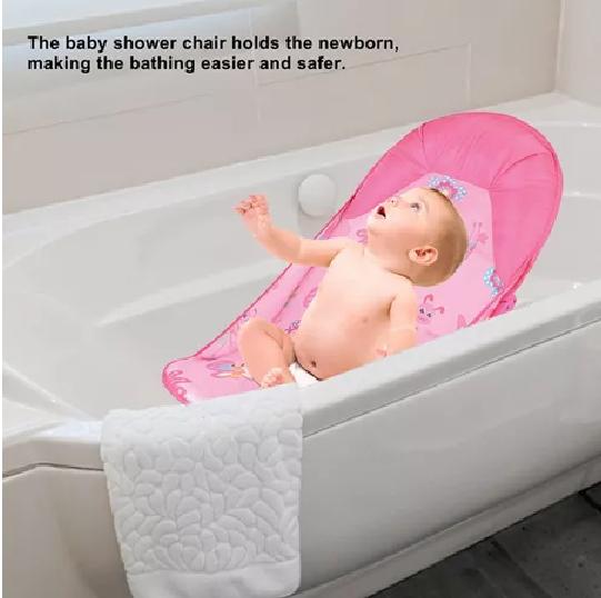 SILLA DE BAÑO PLEGABLE PARA BEBÉ CON ALMOHADA Y RED FLOTANTE, ROSADO - 3
