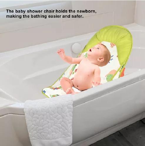 SILLA DE BAÑO PLEGABLE PARA BEBÉ CON ALMOHADA Y RED FLOTANTE, VERDE - 4