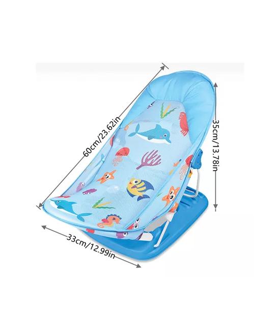 SILLA DE BAÑO PLEGABLE PARA BEBÉ CON ALMOHADA Y RED FLOTANTE, CELESTE - 2