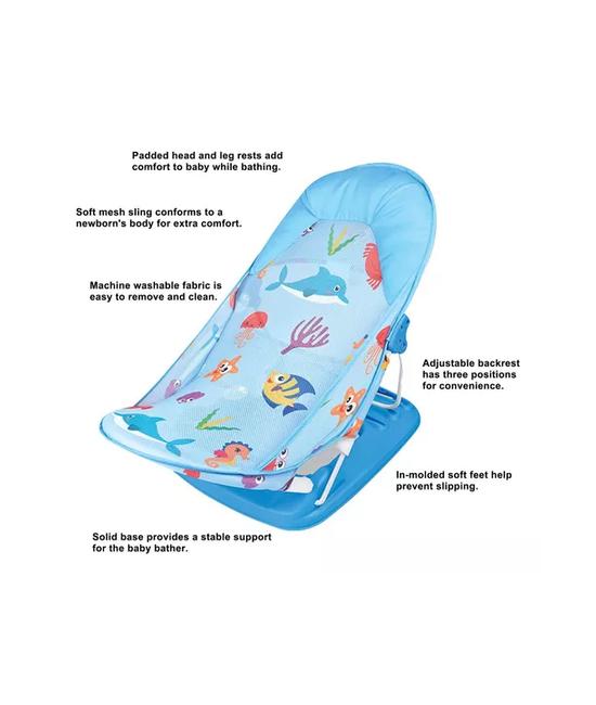 SILLA DE BAÑO PLEGABLE PARA BEBÉ CON ALMOHADA Y RED FLOTANTE, CELESTE - 3