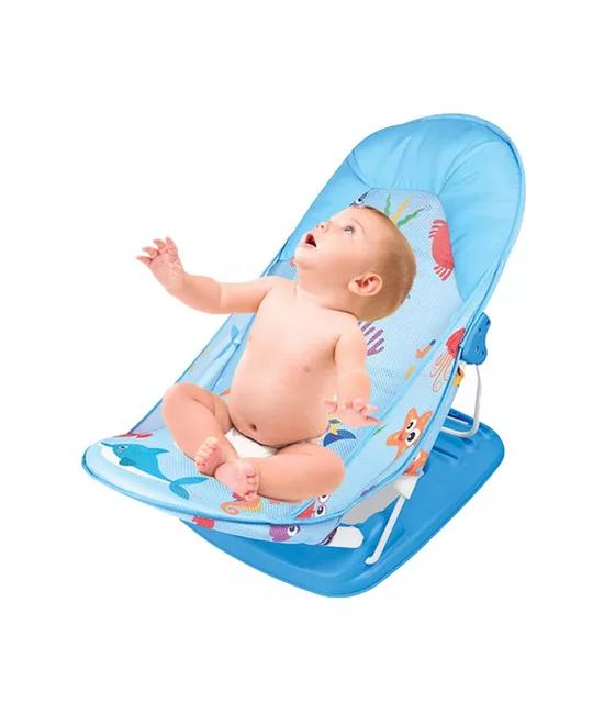 SILLA DE BAÑO PLEGABLE PARA BEBÉ CON ALMOHADA Y RED FLOTANTE, CELESTE - 4