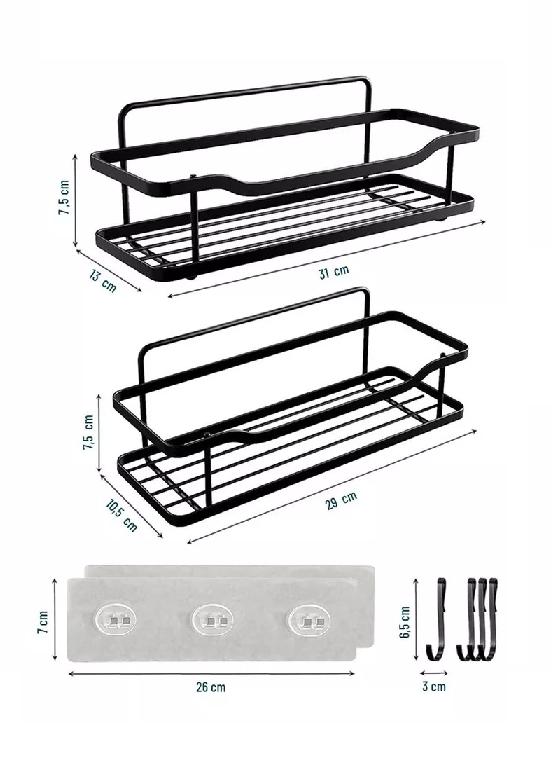 ORGANIZADOR DE DUCHA REPISA BAÑO ADHESIVO SET DE 2 INOXIDABLE NEGRO - 2