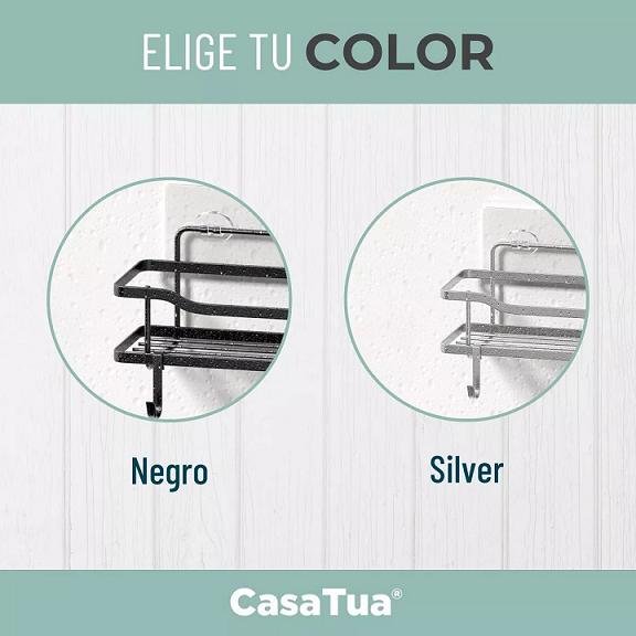 ORGANIZADOR DE DUCHA REPISA BAÑO ADHESIVO SET DE 2 INOXIDABLE NEGRO - 3