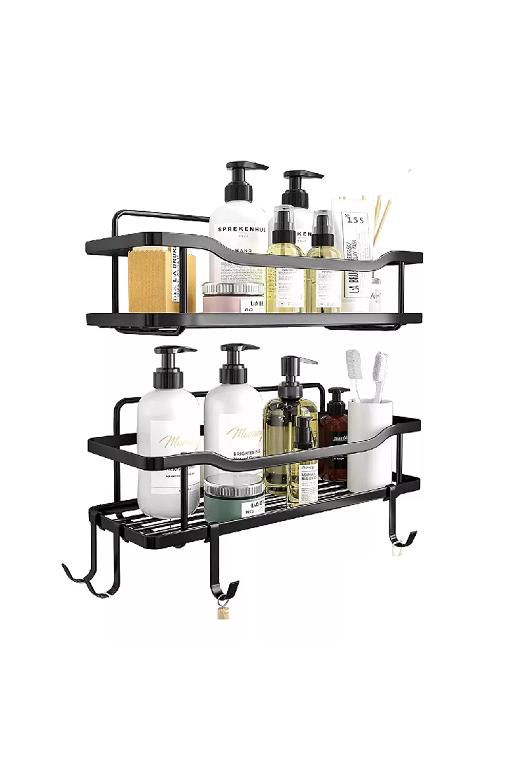 ORGANIZADOR DE DUCHA REPISA BAÑO ADHESIVO SET DE 2 INOXIDABLE NEGRO - 4