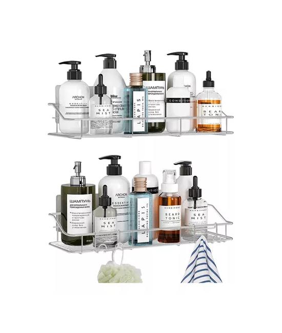 ORGANIZADOR DE DUCHA SET X2 REPISA BAÑO ADHESIVA INOXIDABLE PLATEADO - 1