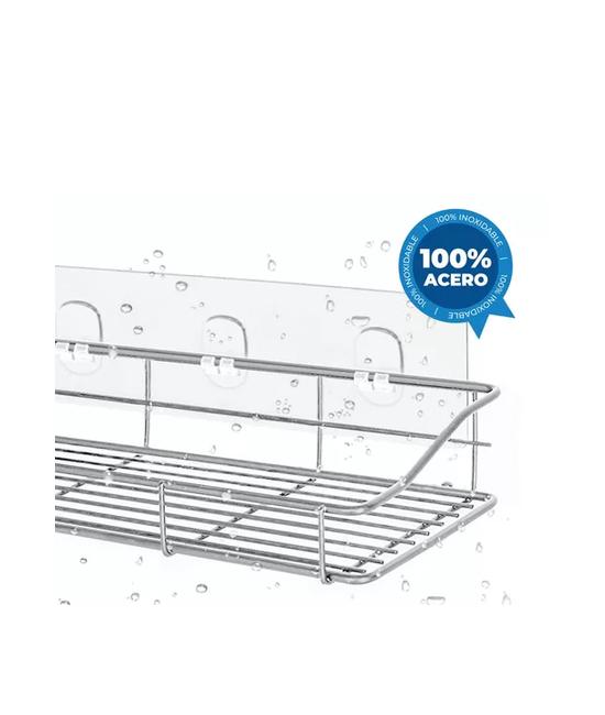 ORGANIZADOR DE DUCHA SET X2 REPISA BAÑO ADHESIVA INOXIDABLE PLATEADO - 2