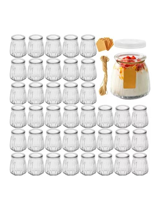 40 VASOS VIDRIO CON TAPA YOGURT POSTRE SOPA 130ML - 3