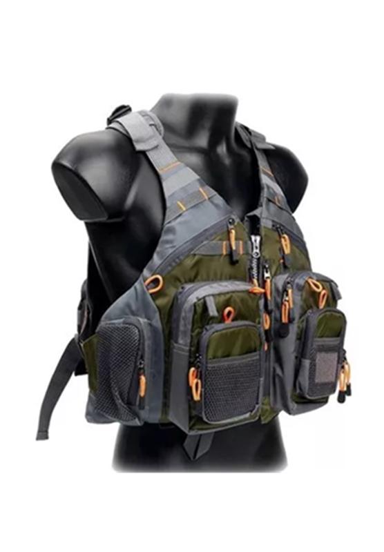 CHALECO DE PESCA CON MOCHILA SALVAVIDAS PESCADOR MOSCA, GRIS - 2