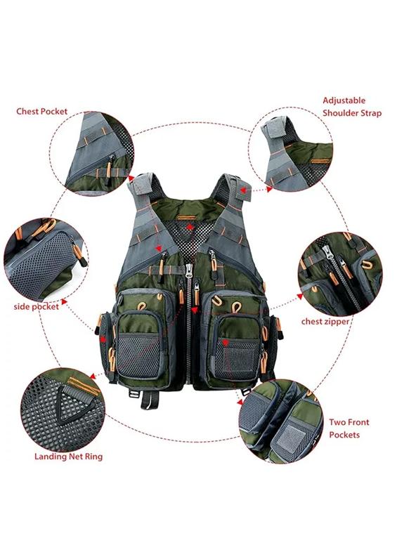 CHALECO DE PESCA CON MOCHILA SALVAVIDAS PESCADOR MOSCA, GRIS - 3