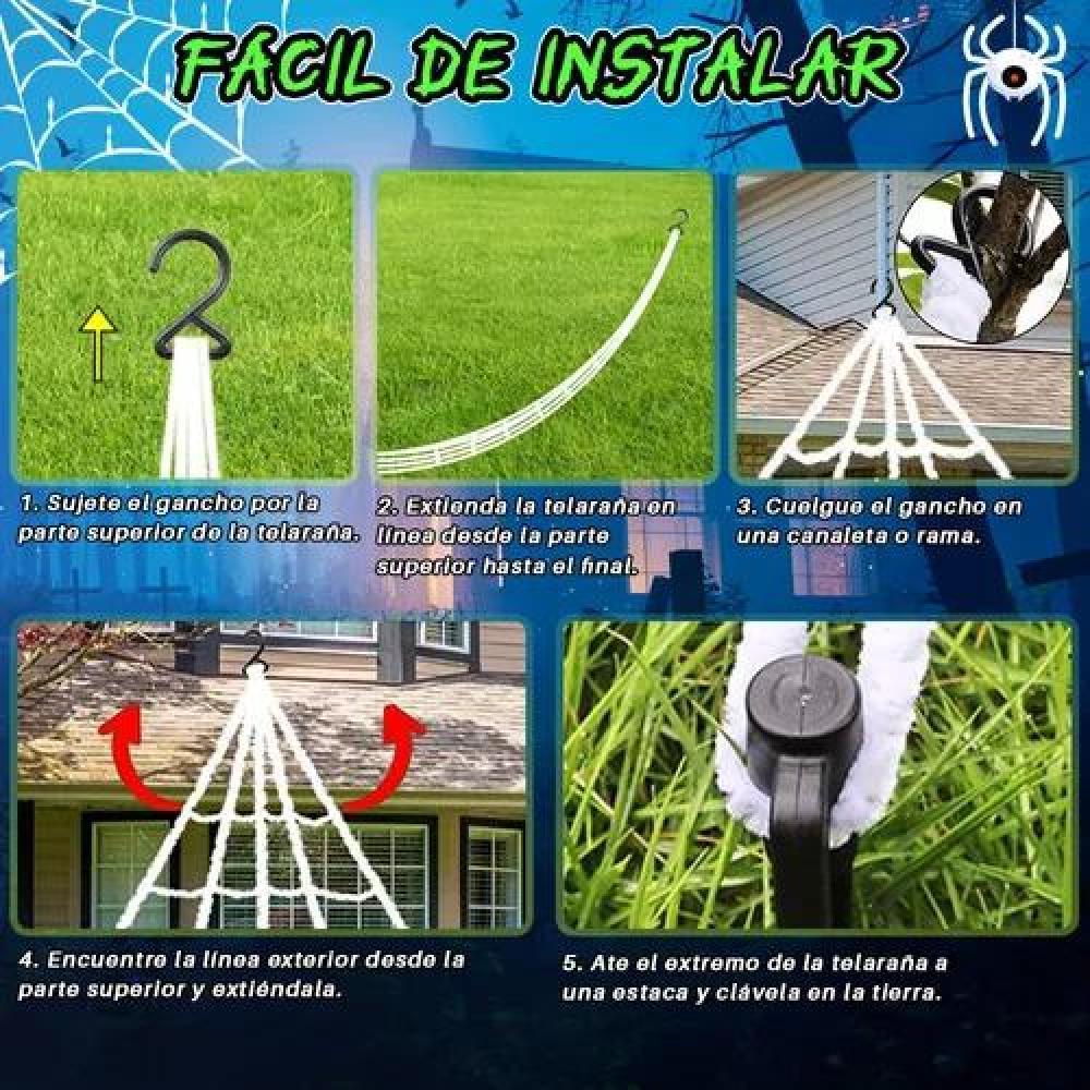 TELARAÑA HALLOWEEN DE 7 METROS, TELA DE ARAÑA GIGANTE PARA DECORACIÓN EXTERIOR - 3