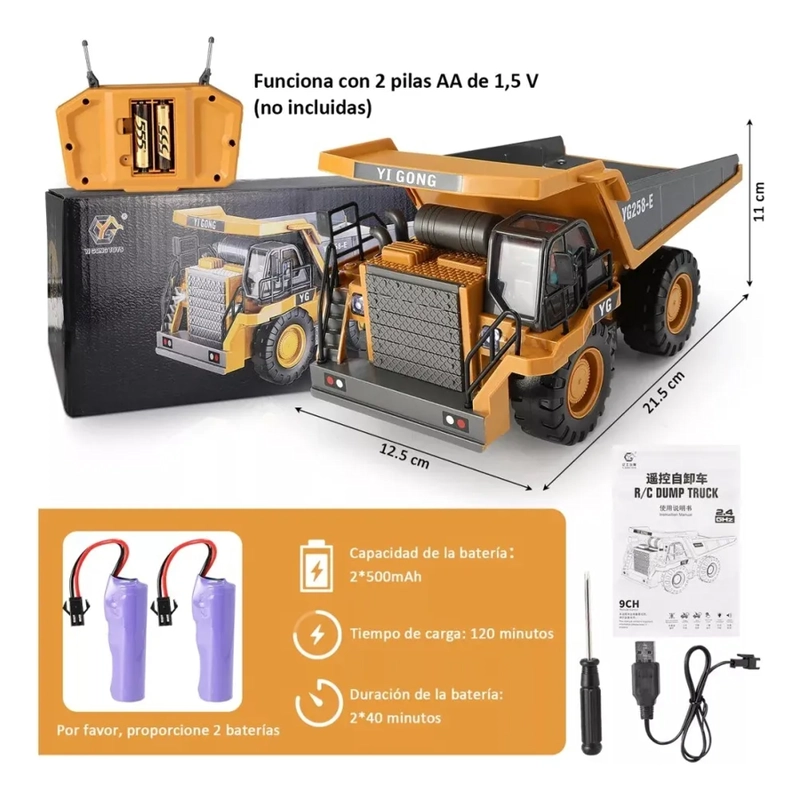 CAMION VOLQUETE RC 1:24 9CH COLOR AMARILLO - 3