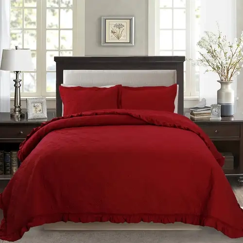 CUBRECAMA QUILT POMPONES 2 PLAZAS COLOR ROJO - 3