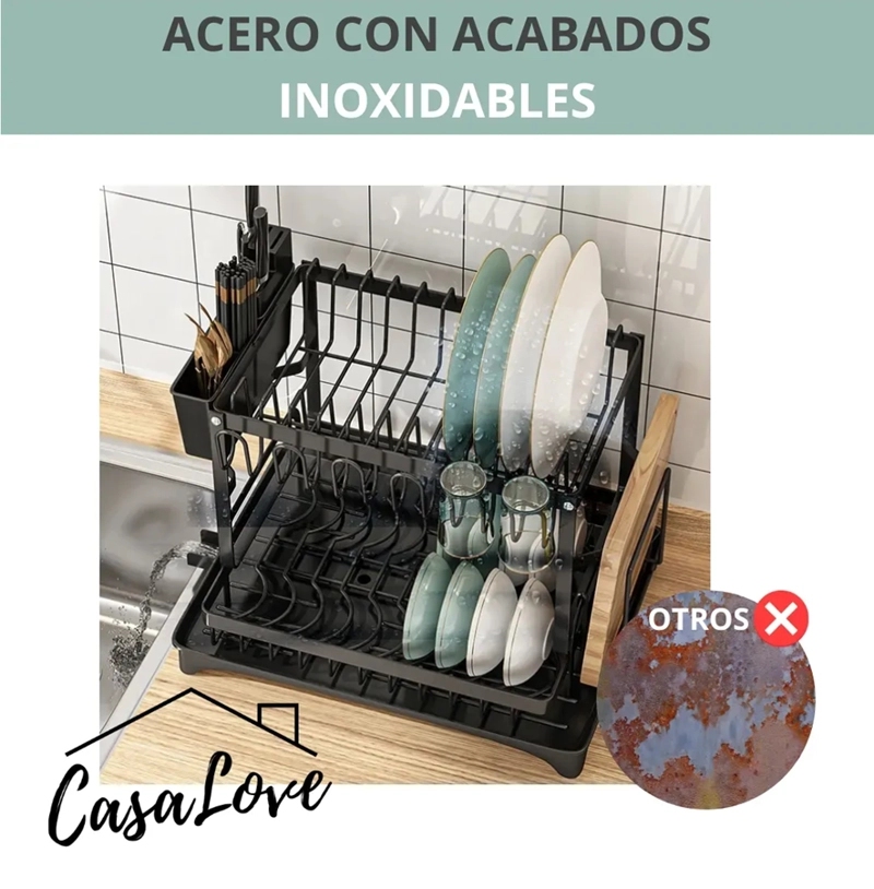 ESCURRIDOR PLATOS Y VASOS LUJO 2 NIVELES - 6