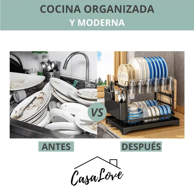 ESCURRIDOR PLATOS Y VASOS LUJO 2 NIVELES - 7