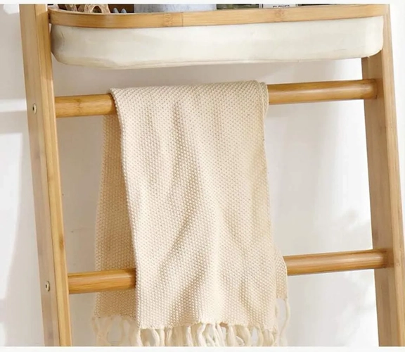 CESTO LAVANDERIA BAMBU CON ESTANTE TOALLERO COLOR BLANCO - 7