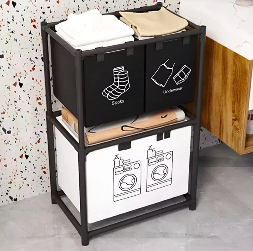 CESTA ROPA SUCIA 3 COMPARTIMENTOS BAÑO - 5